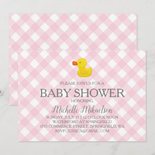Rosa Gingham-Gummi-Entlein-Baby-Party Einladung
