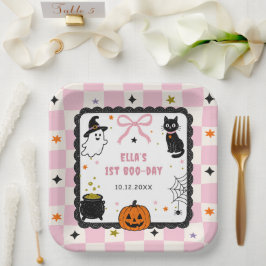 Rosa Gingham Halloween Geburtstagsfeier Pappteller