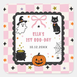 Rosa Gingham Halloween-Geburtstagsfeier Quadratischer Aufkleber