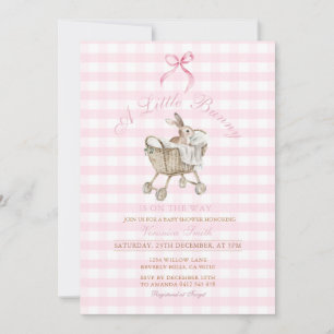 Rosa Gingham-Häschen-Baby-Party Grandmillennial Einladung