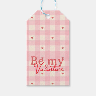 Rosa Gingham-Herzen Valentinstag Geschenkanhänger