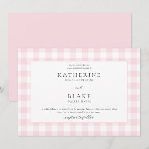 Rosa Gingham-Hochzeitseinladung Einladung