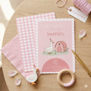 Rosa Gingham-Hof-Kindergeburtstag Einladung