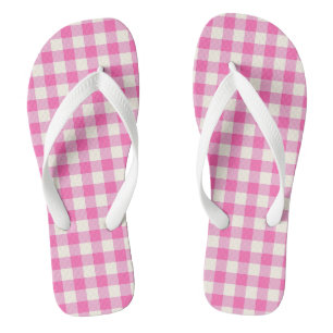 Rosa Gingham-Kariert Cottagecore Flip Flops