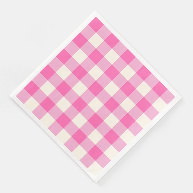 Rosa Gingham-Kariert Cottagecore Serviette (Ecke)