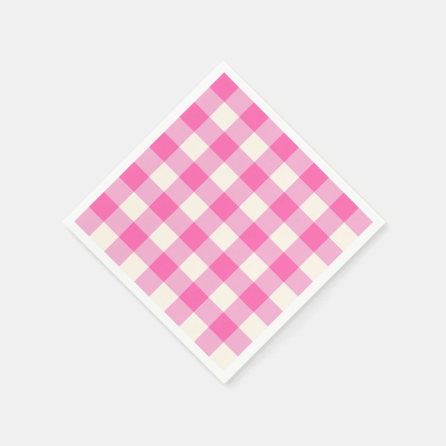 Rosa Gingham-Kariert Cottagecore Serviette (Ecke)