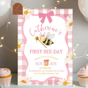 Rosa Gingham-Kariert Daisy-Bee-Geburtstagseinladun Einladung