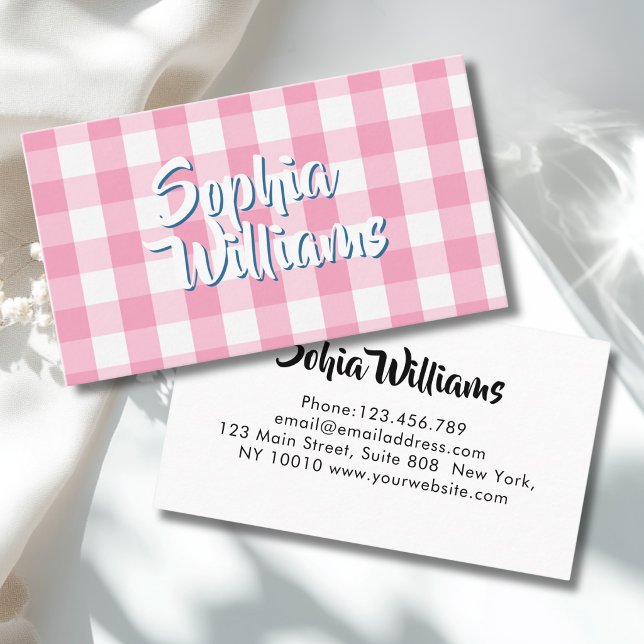 Rosa Gingham Kariert Visitenkarte (Pink Gingham Checkered Business Card)