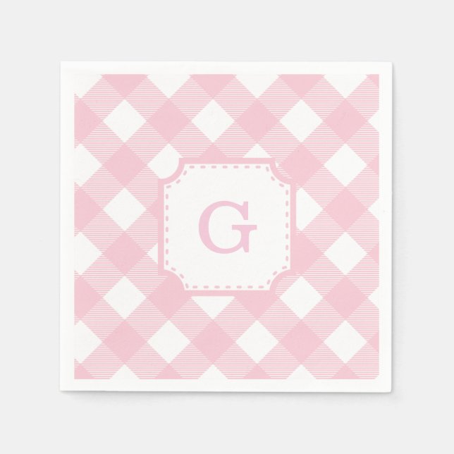 Rosa Gingham Kariertes Muster Papier Serviette (Vorderseite)