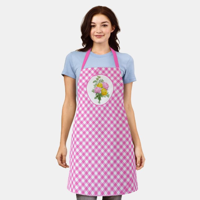 Rosa Gingham-Karo-Allover-Print  Schürze (Getragen)