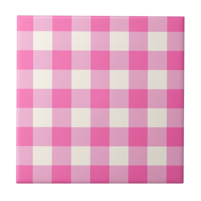 Rosa Gingham-Karo Cottagecore Fliese (Vorderseite)