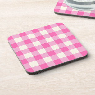 Rosa Gingham-Karo Cottagecore Getränkeuntersetzer