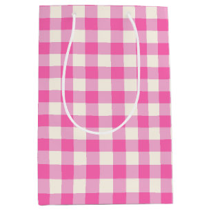 Rosa Gingham-Karo Cottagecore Mittlere Geschenktüte