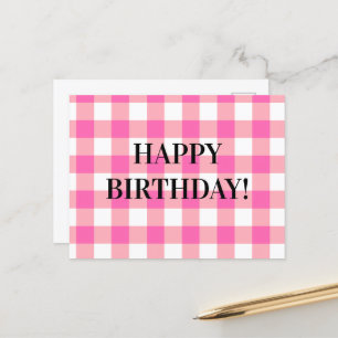 Rosa Gingham-Karo Cottagecore Postkarte