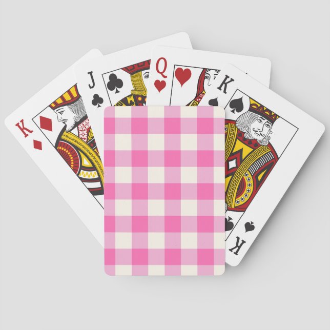 Rosa Gingham-Karo Cottagecore Spielkarten (Rückseite)