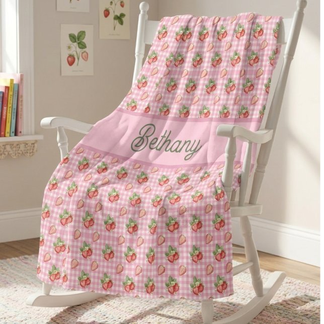 Rosa Gingham-Karo-Erdbeermuster Fleecedecke (Von Creator hochgeladen)