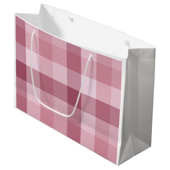 Rosa Gingham-Karo-Karo-Design Große Geschenktüte (Vorderseite Schrägansicht)