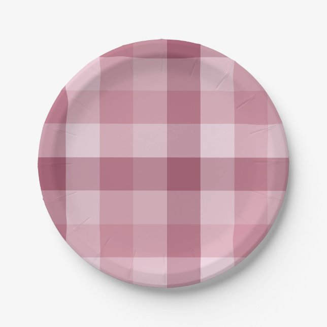 Rosa Gingham-Karo-Karo-Design Pappteller (Vorderseite)