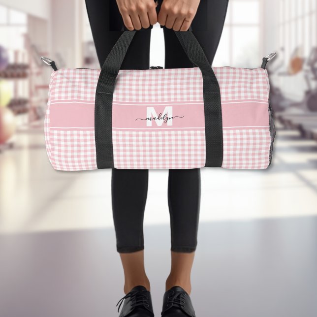 Rosa Gingham Karo Monogramm Duffle Bag (Pink Gingham Plaid Monogram Duffle Bag )
