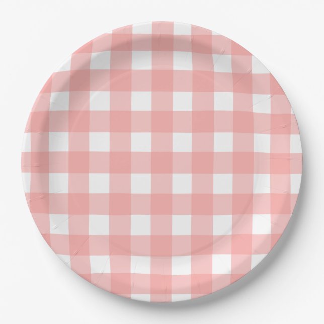 Rosa Gingham Karo Pattern Pappteller (Vorderseite)