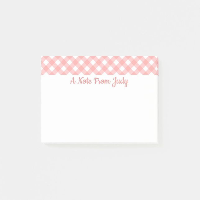 Rosa Gingham Karo Pattern Post-it Klebezettel (Vorderseite)