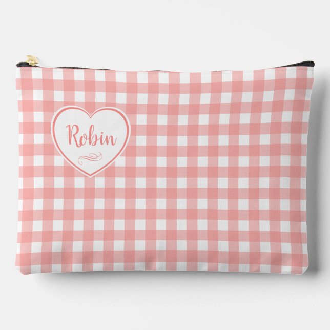 Rosa Gingham Karo Pattern Zubehörtasche (Vorderseite)