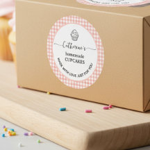 Rosa Gingham-Karo selbstgebackene Cupcake-Etikett
