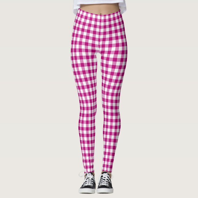 Rosa Gingham-Karomuster Leggings (Vorderseite)