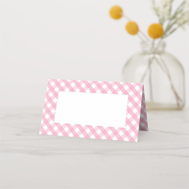 Rosa Gingham-Karomuster Platzkarte (Rückseite)