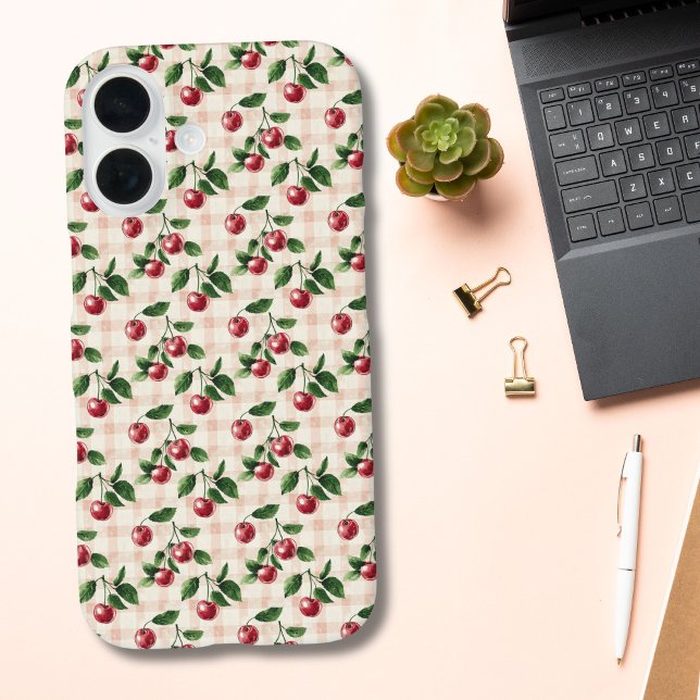 Rosa Gingham Kirsch Coquette Ästhetik-Geschenk für Case-Mate iPhone Hülle (Pink Gingham Cherries Coquette Aesthetic iPhone case. Available in iPhone 16 15 14 13 12 11)
