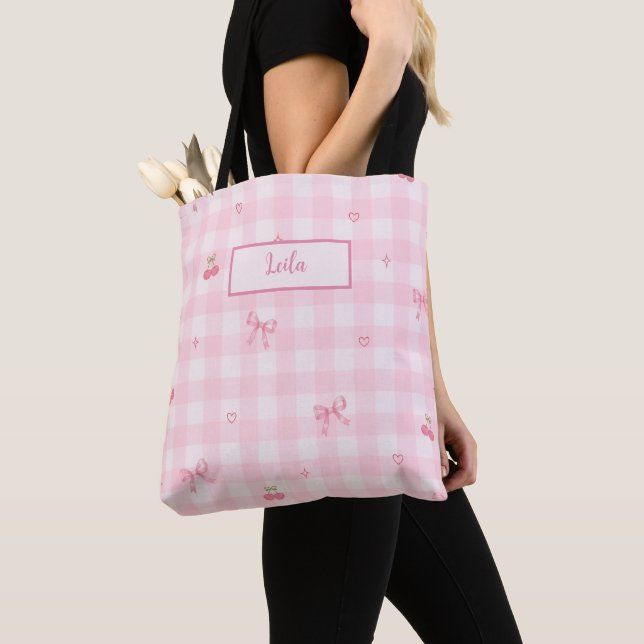 Rosa Gingham-Kirsch-Schleifen-Schriftzug-Design (Von Nahem)