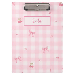 Rosa Gingham-Kirsch-Schleifen-Schriftzug-Design Klemmbrett