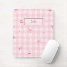 Rosa Gingham-Kirsch-Schleifen-Schriftzug-Design