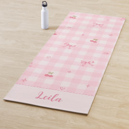 Rosa Gingham-Kirsch-Schleifen-Schriftzug-Design Yogamatte