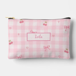 Rosa Gingham-Kirsch-Schleifen-Schriftzug-Design Zubehörtasche