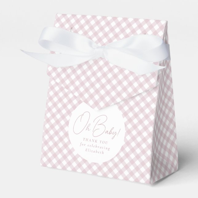 Rosa Gingham Klassik niedliche, einfache Babydusch Geschenkschachtel (Vorderseite)