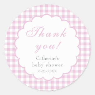 Rosa Gingham-Klassiker-Baby-Shower-Aufkleber Runder Aufkleber