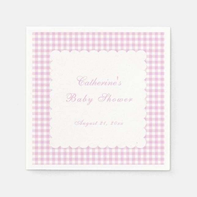 Rosa Gingham-Klassiker-Baby-Shower-Serviette Serviette (Vorderseite)