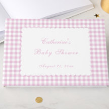 Rosa Gingham Klassisches Babyshower-Gästebuch