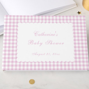 Rosa Gingham Klassisches Babyshower-Gästebuch Gästebuch