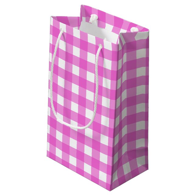 Rosa Gingham Kleine Geschenktüte (Rückseite Schrägansicht)