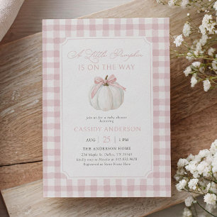 Rosa Gingham Kleiner Kürbis Herbst-Baby-Party Einladung