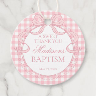 Rosa Gingham Kokette Schleife Taufe Kreis Geschenkanhänger