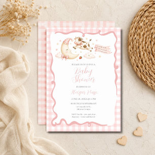 Rosa Gingham-Kuh-Baby-Shower-Einladung Einladung