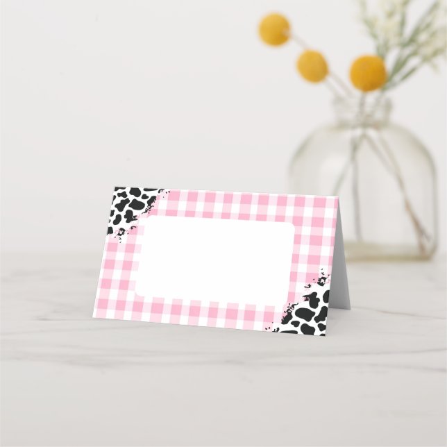 Rosa Gingham-Kuh-Druck Platzkarten (Vorderseite)