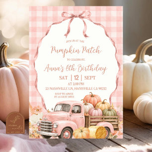 Rosa Gingham-Kürbis-Patch-Geburtstag Einladung