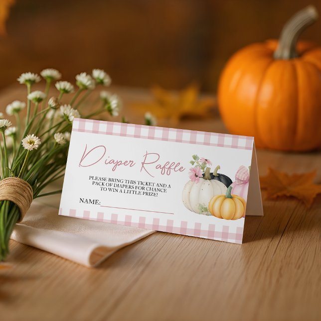 Rosa Gingham-Kürbis-Windel-Raffle-Ticketkarten Begleitkarte (Von Creator hochgeladen)