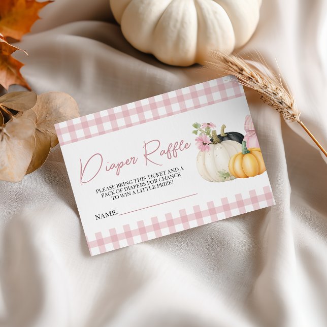Rosa Gingham-Kürbis-Windel-Raffle-Ticketkarten Begleitkarte (Von Creator hochgeladen)