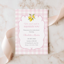 Rosa Gingham-Limonen-Baby-Shower-Einladung für Mäd