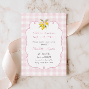 Rosa Gingham-Limonen-Baby-Shower-Einladung für Mäd Einladung